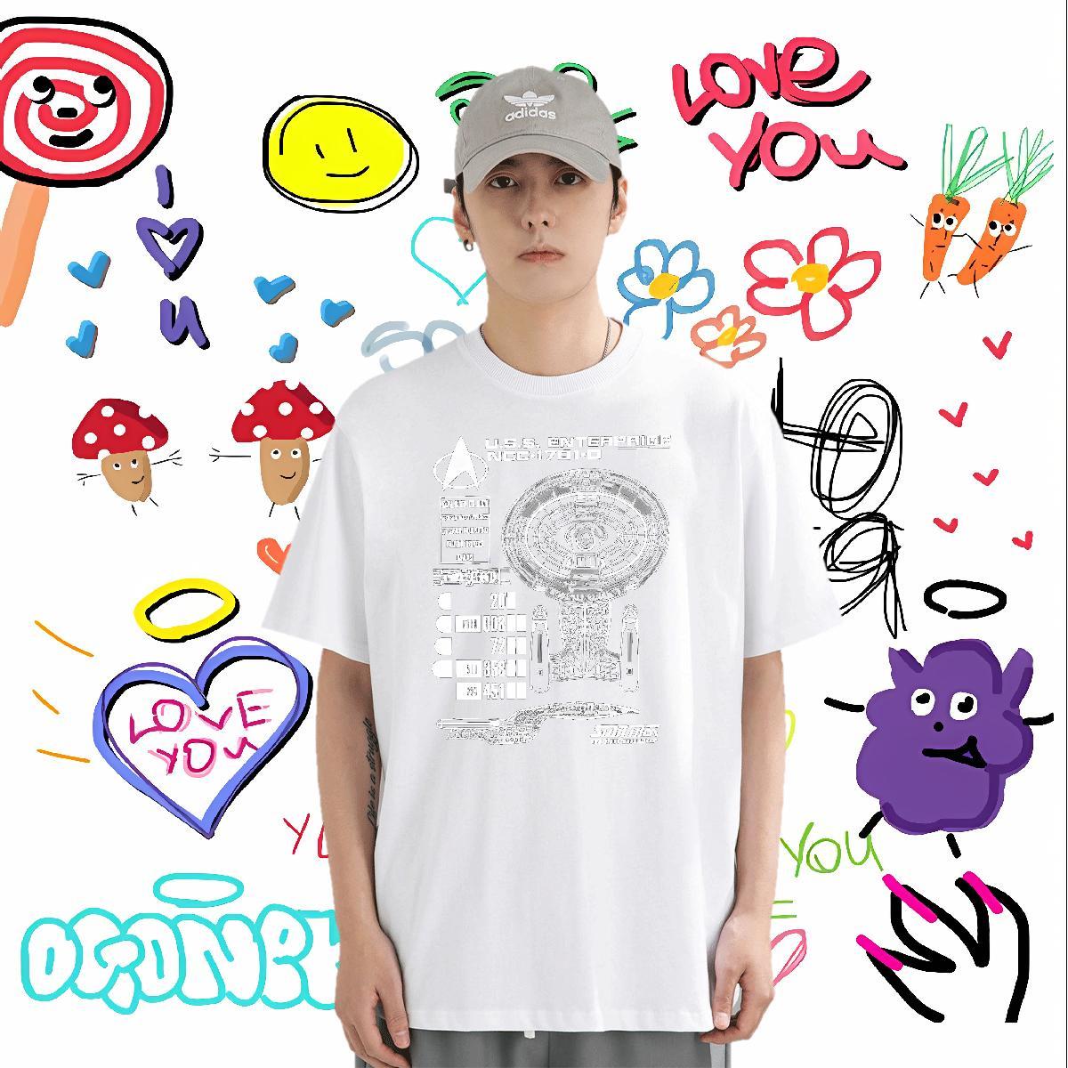 T-Shirts for Men 230g 100% Cotton Hand drawn Street wear Hip Hop Short Sleeve Soft Cartoon Print Men Tshirts Free Shipping Cool Design Tops Shirt