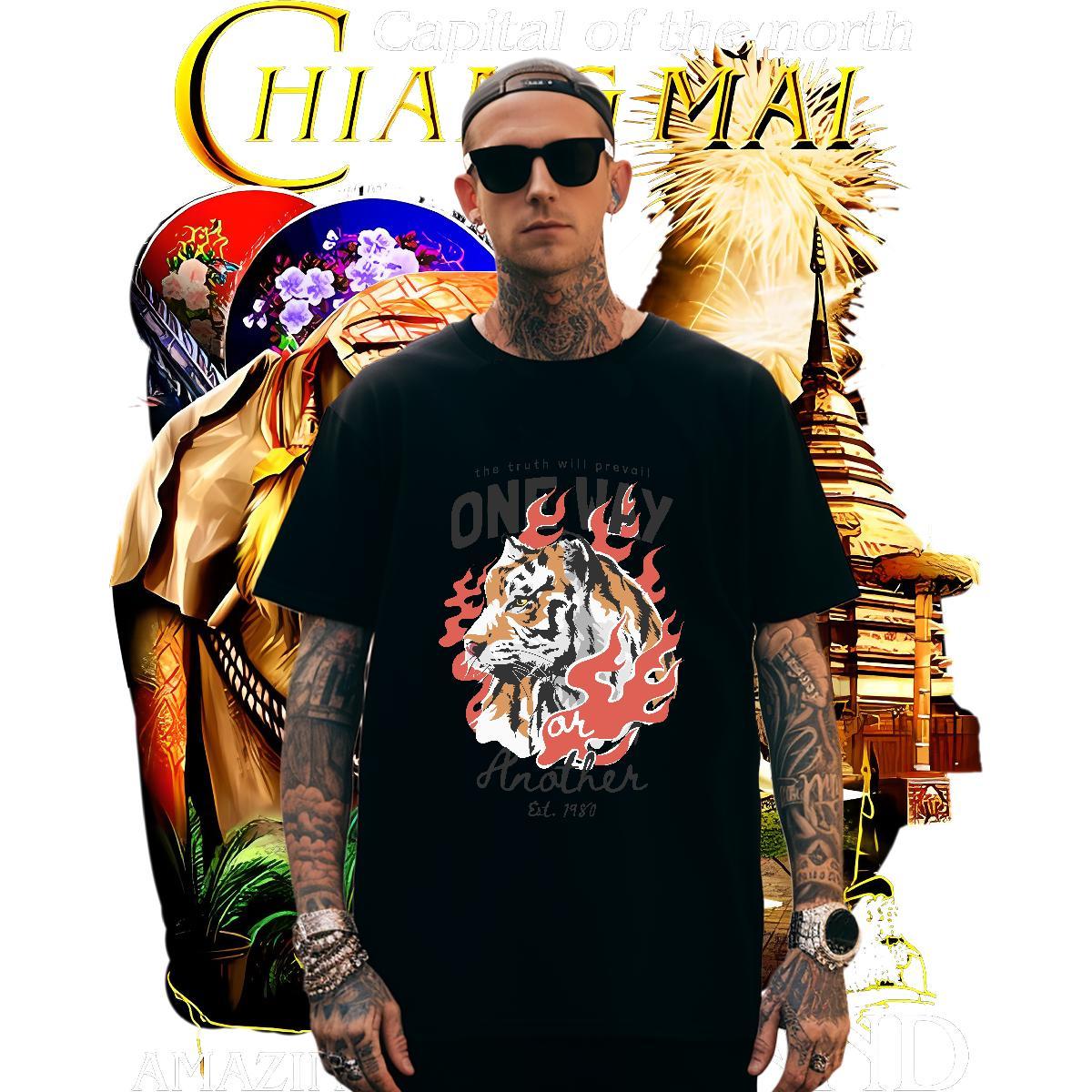 Designer Men Clothes T-Shirt 230g 100% Cotton tiger Men T Shirts Home Outdoor Breathable Short Sleeve Black Oversized Designer Fashion Top Tees