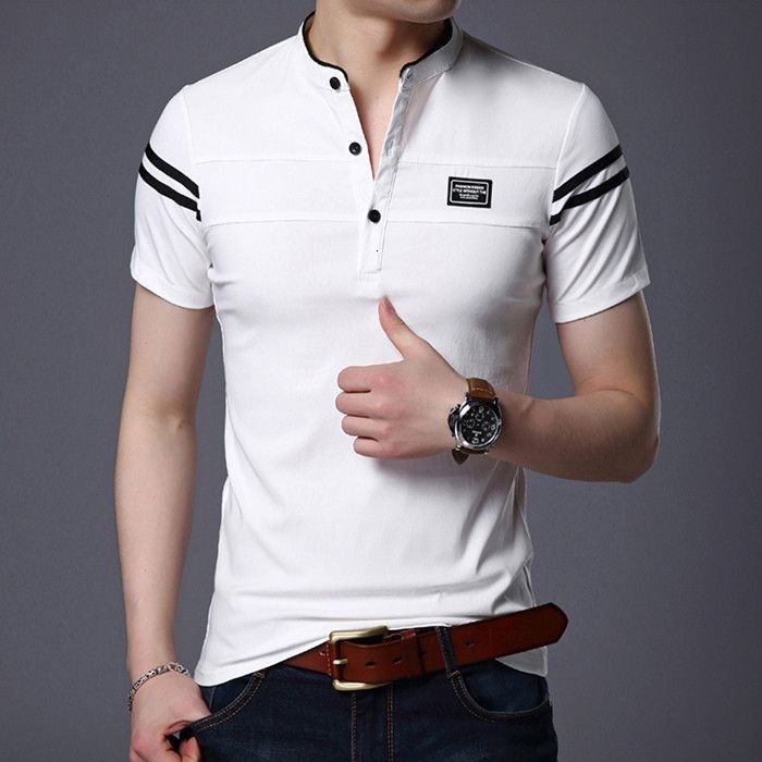 Short short sleeved stand up collar polo shirt solid color casual versatile T-shirt men's clothing