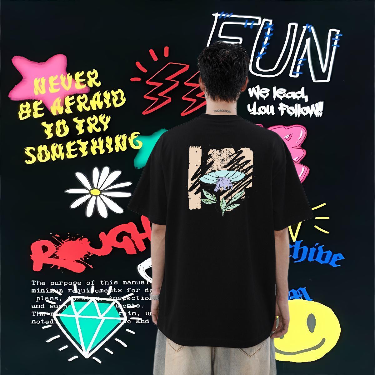 New Designer Men T Shirts 230g 100% Cotton mushroom Street Casual Tees Round Neck Short Sleeve Cool Design Men Tees Custom Big Size