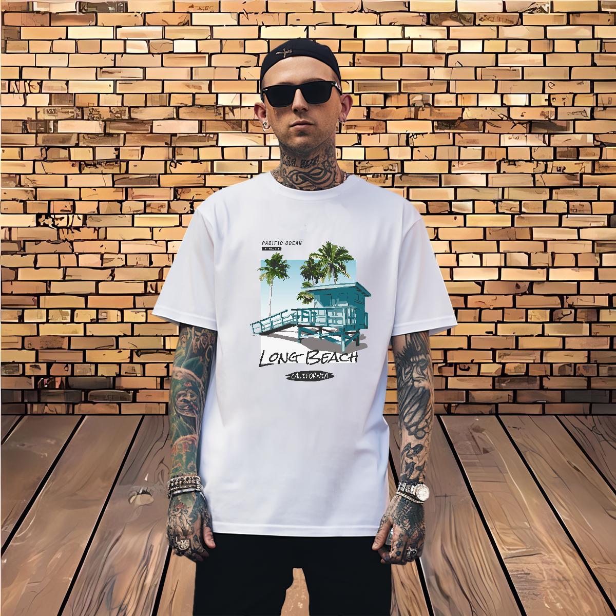 T Shirt For Man 100% Cotton 230g House Daily Outfit Breathable Floral Print Tshirts Designer Fashion Loose Tee Shirt