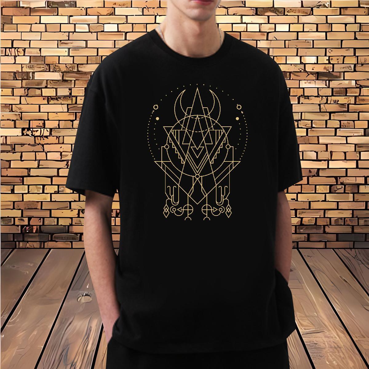 T-Shirts for Men 230g Cotton Geometric line Sports Casual Breathable Short Sleeve Floral Print Couples T Shirts Fashion Loose Tee Shirt