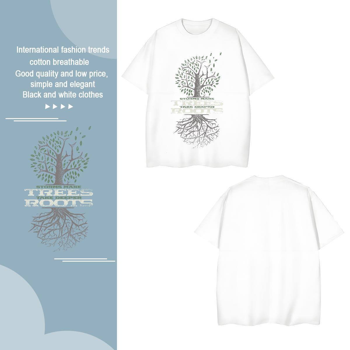 Man T Shirts 230g 100% Cotton tree High Street Hip Hop Pure Cotton Custom Printed Mens Tshirts Fashion Casual Unisex Tees Shirts