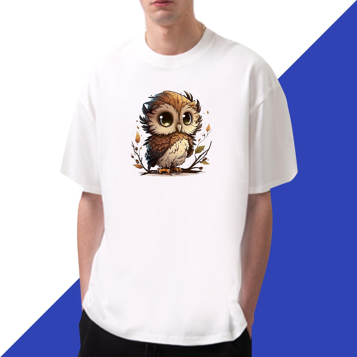 Casual New T-Shirts for Men 230g Cotton Owl Spring Summer Tops Tees Breathable Crew Neck Wholesale Men Tees Black Oversized