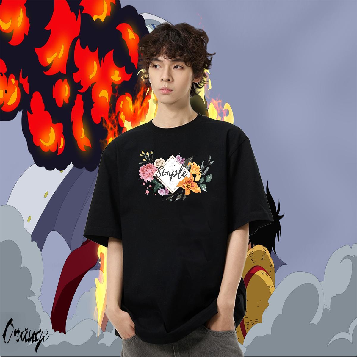 Wholesale Men Clothes T-Shirt 100% Cotton 230g Sport flower Cartoon Printing L-4XL Breathable Free Shipping T-Shirts Top Tees