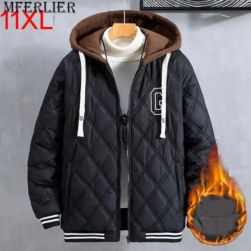 Plus size jacket padded Parkas thickened cotton jacket mens loose warm mens hooded Large 10XL 11XL winter coat 240806