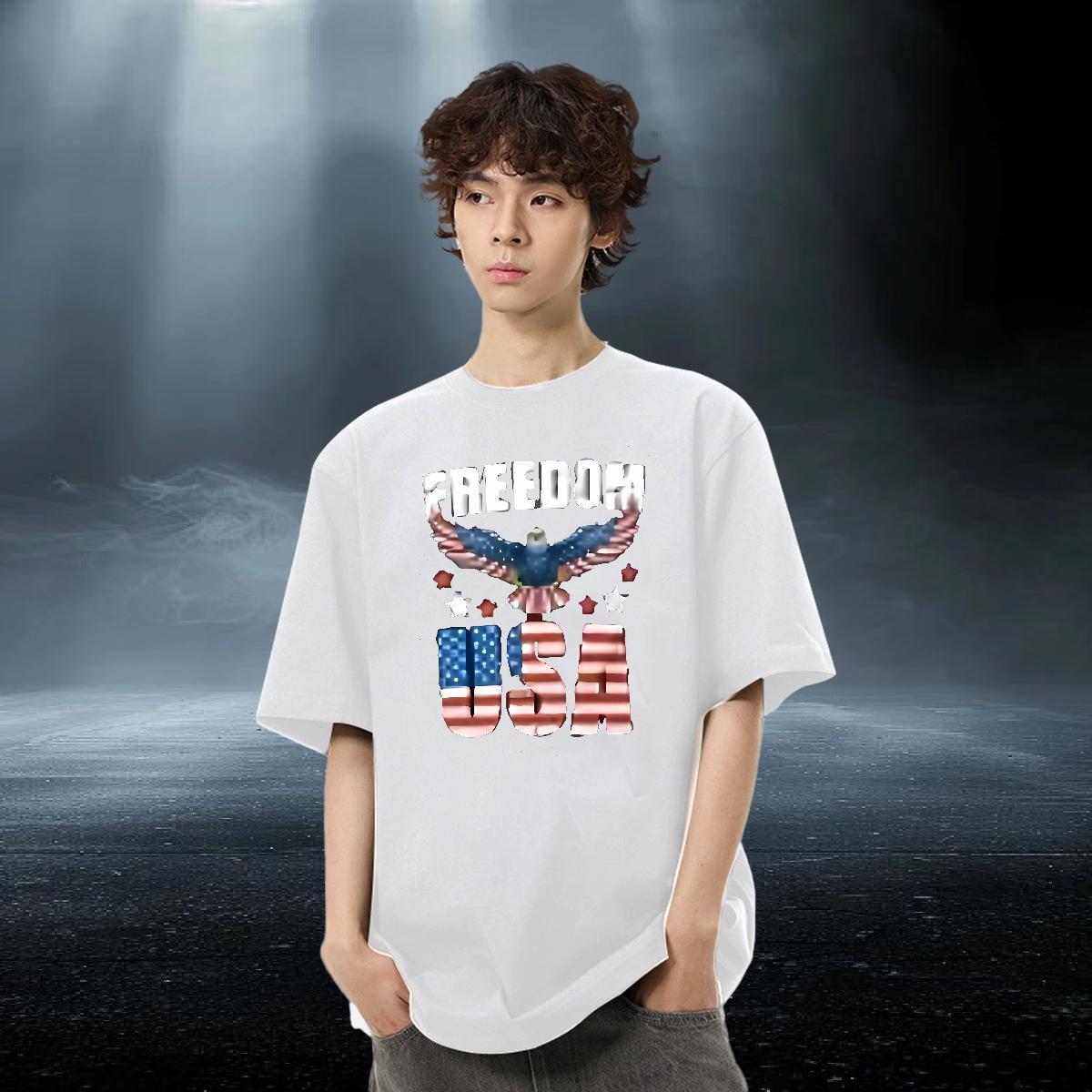 Loose Fit Men Tops Tees 230g Pure Cotton High Street Hip Hop USA DIY Anime Breathable Crew Neck Fashion Men T Shirts Polos