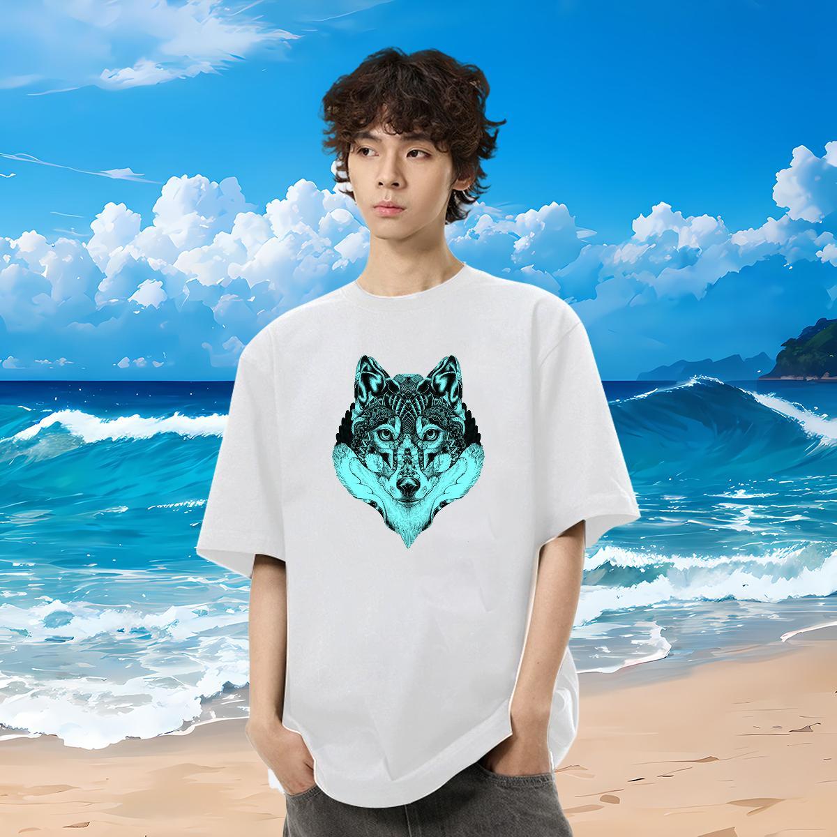 Classic Men T Shirts 230g 100% Cotton wolf Casual Daily Wear Tees Shirts Breathable Short Sleeve Designer Tshirts Custom Anime