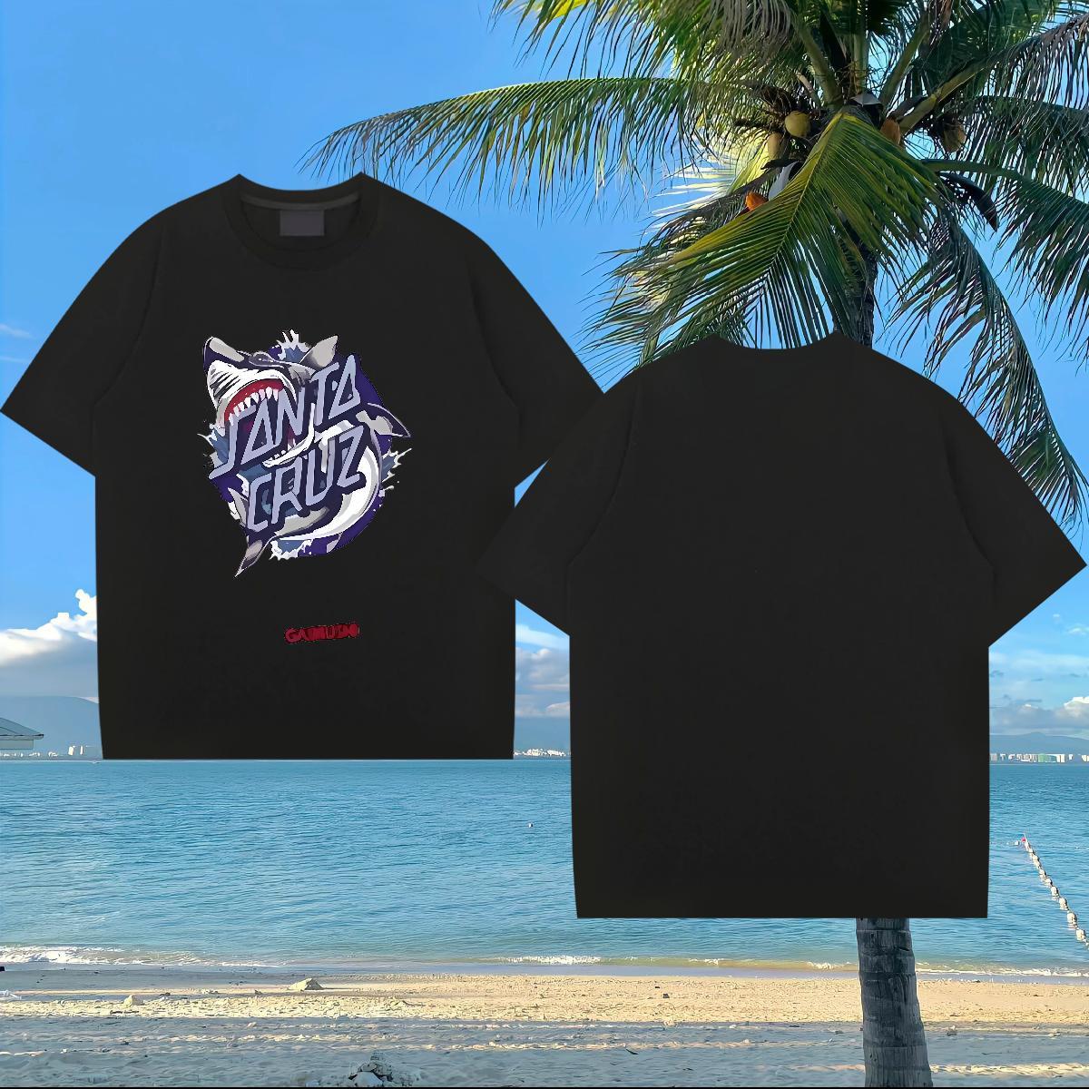 Fashion Design Men T Shirts 230g Pure Cotton shark Street wear Hip Hop Tees Shirts Crew Neck Breathable Designer Men Tees Black Oversized