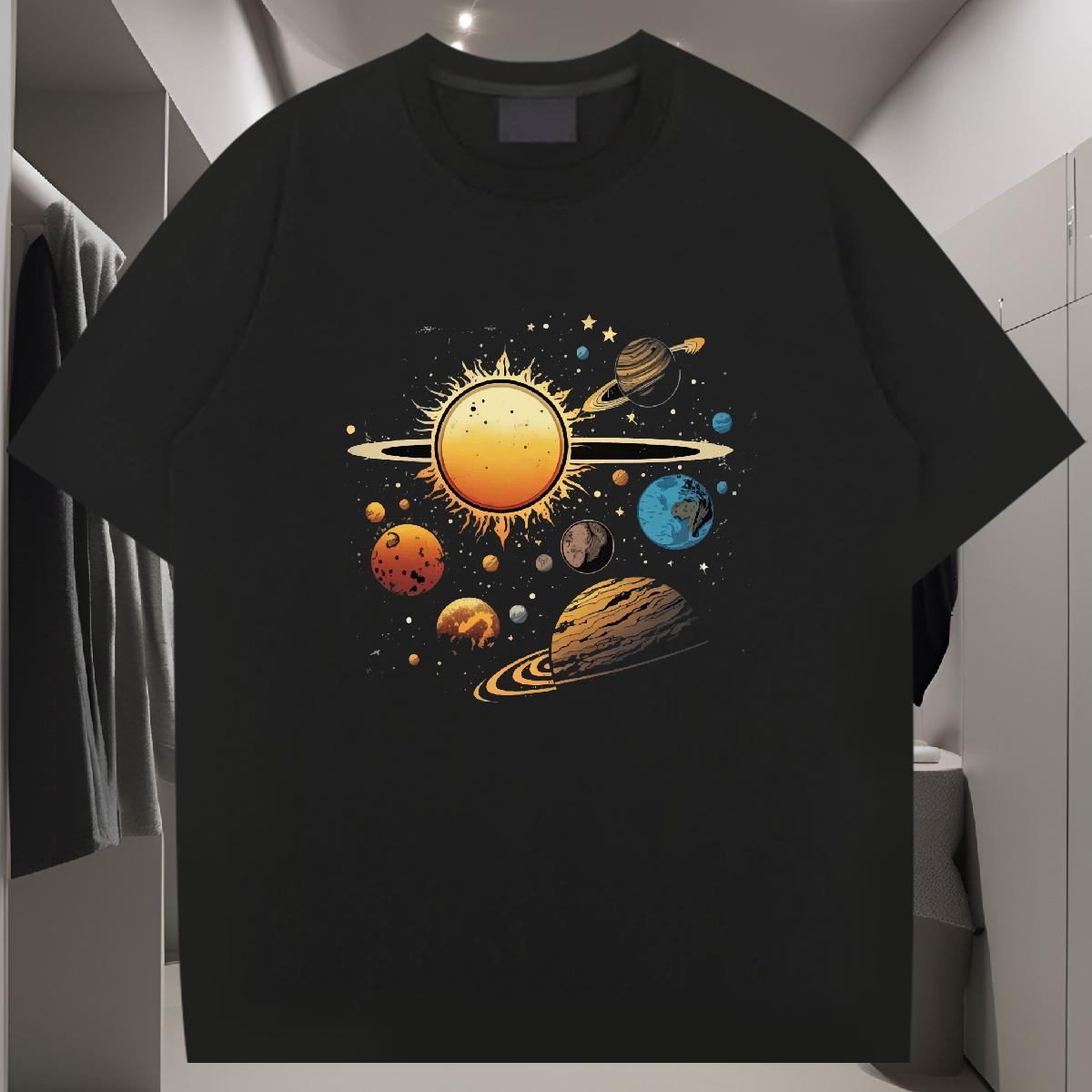 T shirt 100% Cotton 230g planet Casual Beach Crew Neck DIY Printed Men Tshirts 2024 Popular Tops Shirt