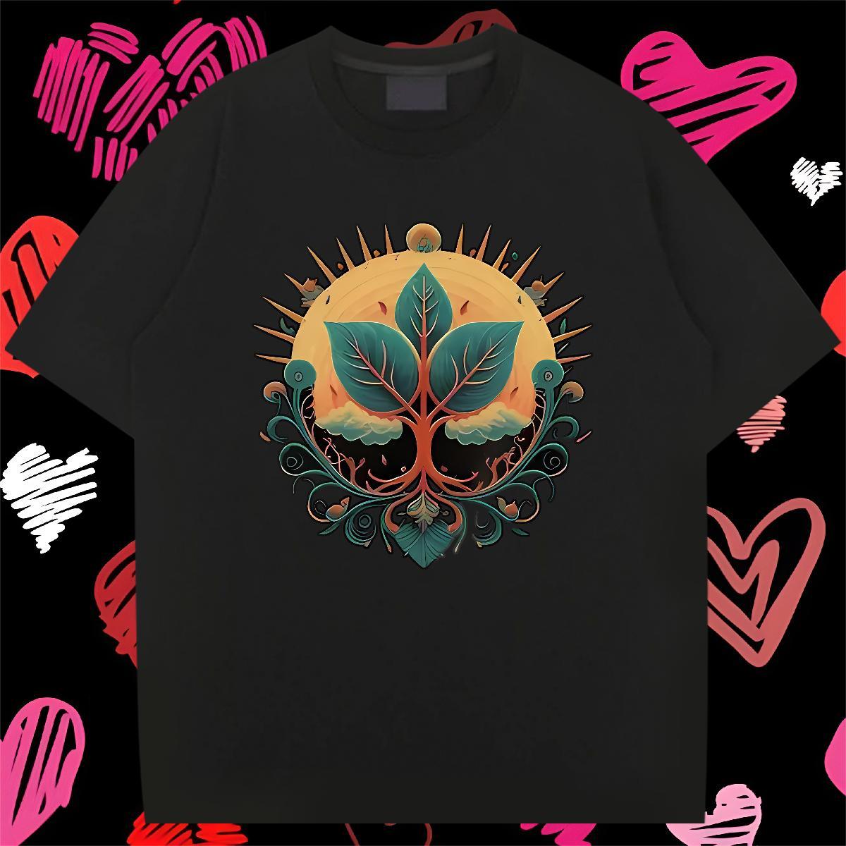 Classic Casual T Shirt For Man 100% Cotton 230g tree Sports Casual Clothings Crew Neck Breathable Cool Men Tops Tees Custom Print Oversized