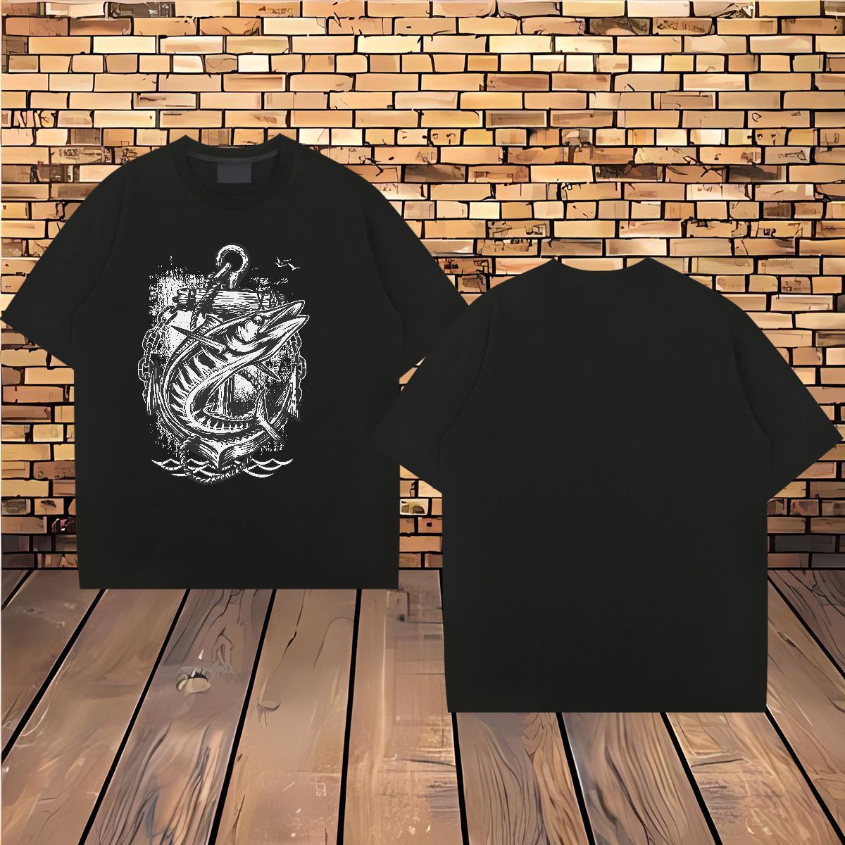 Factory Direct Man T Shirts 230g Pure Cotton fish Outdoor Clothings Breathable Short Sleeve Designer Men Clothes T-Shirt Anime Print
