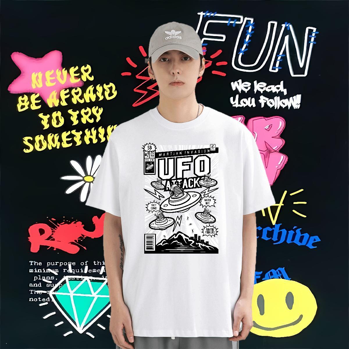 Fashion T-Shirts ET Wear 230g Pure Cotton Beach Unisex White Plus Size Crew Neck Breathable Tshirts