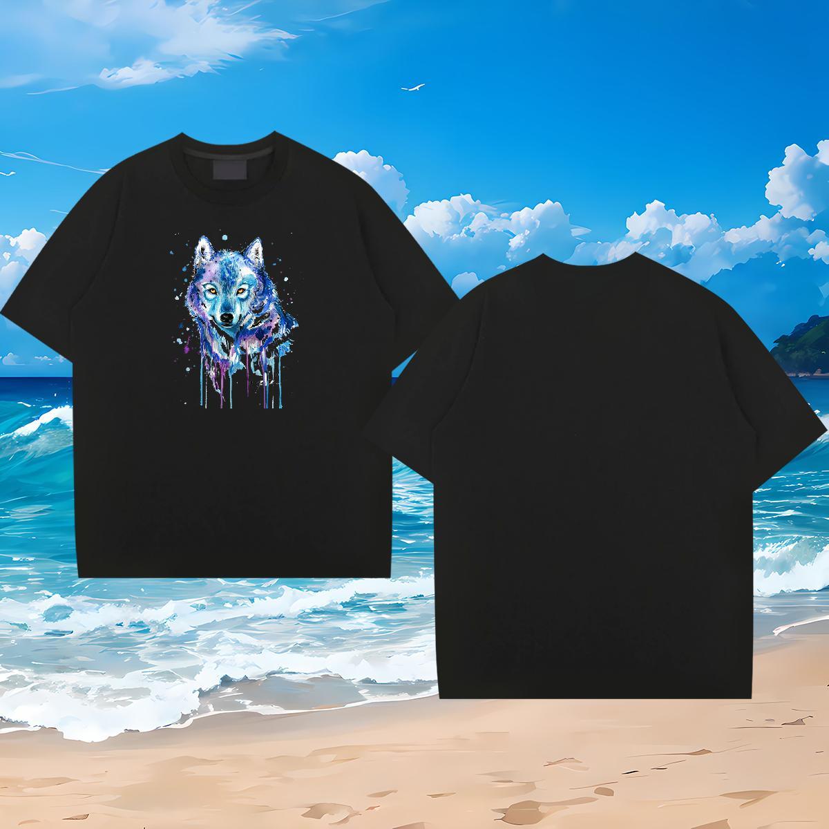 Factory Direct T-Shirts for Men 230g Pure Cotton wolf Street wear Hip Hop Wear Short Sleeve O-Neck Loose Tshirt for Man Woman Cartoon Printing L-4XL