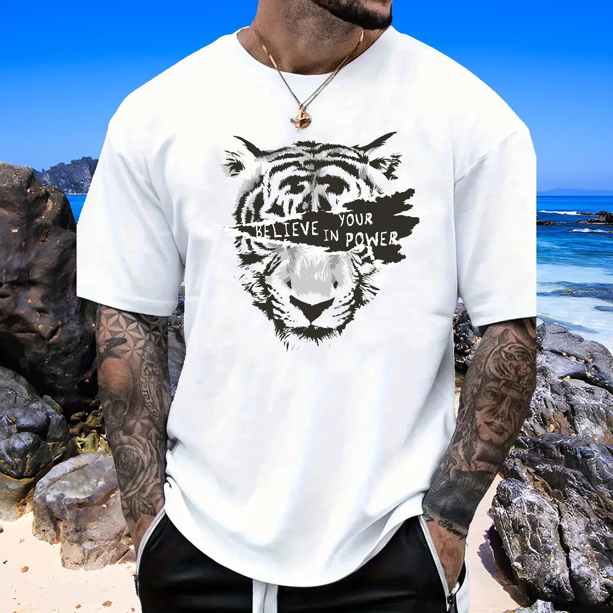 Comfortable Tshirts 100% Cotton 230g tiger Mens T Shirts Casual Breathable Short Sleeve Custom Printing Customized Tee Shirt