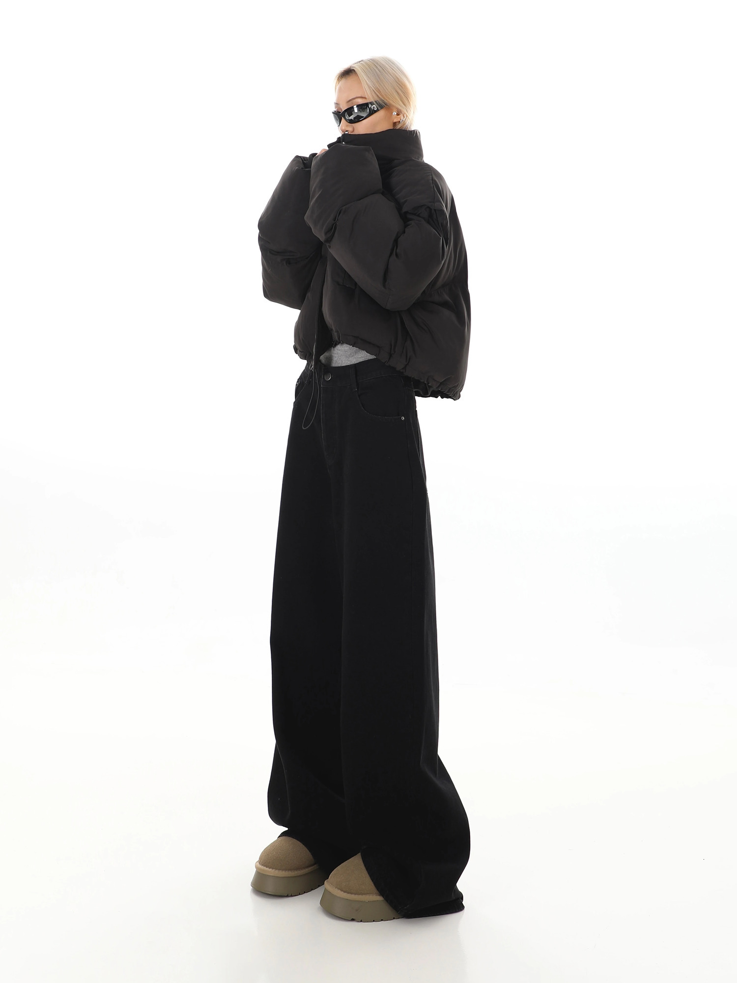 WCFCX STUDIOY2K Black Jeans for Women Korean Fashion Streetwear High Waist Wide Leg Denim Pants Female Baggy Straight Trouser 240806