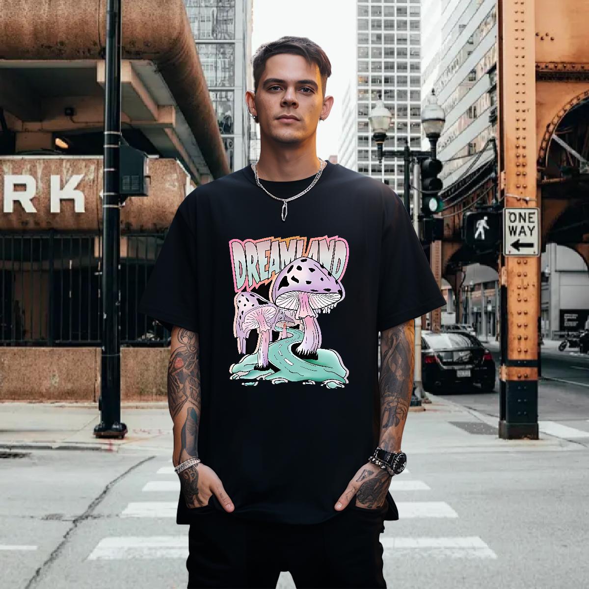 T shirt 100% Cotton 230g mushroom Casual Beach Short Sleeve O-Neck Cartoon Print Couples T Shirts Designer Fashion Free Shipping Wear