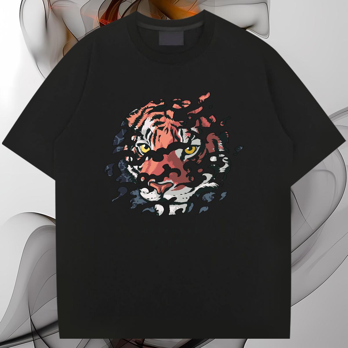 2024 Designer T Shirts Men 230g 100% Cotton tiger Street wear Hip Hop Polos Short Sleeve Soft Loose Men Tops Tees Floral Print