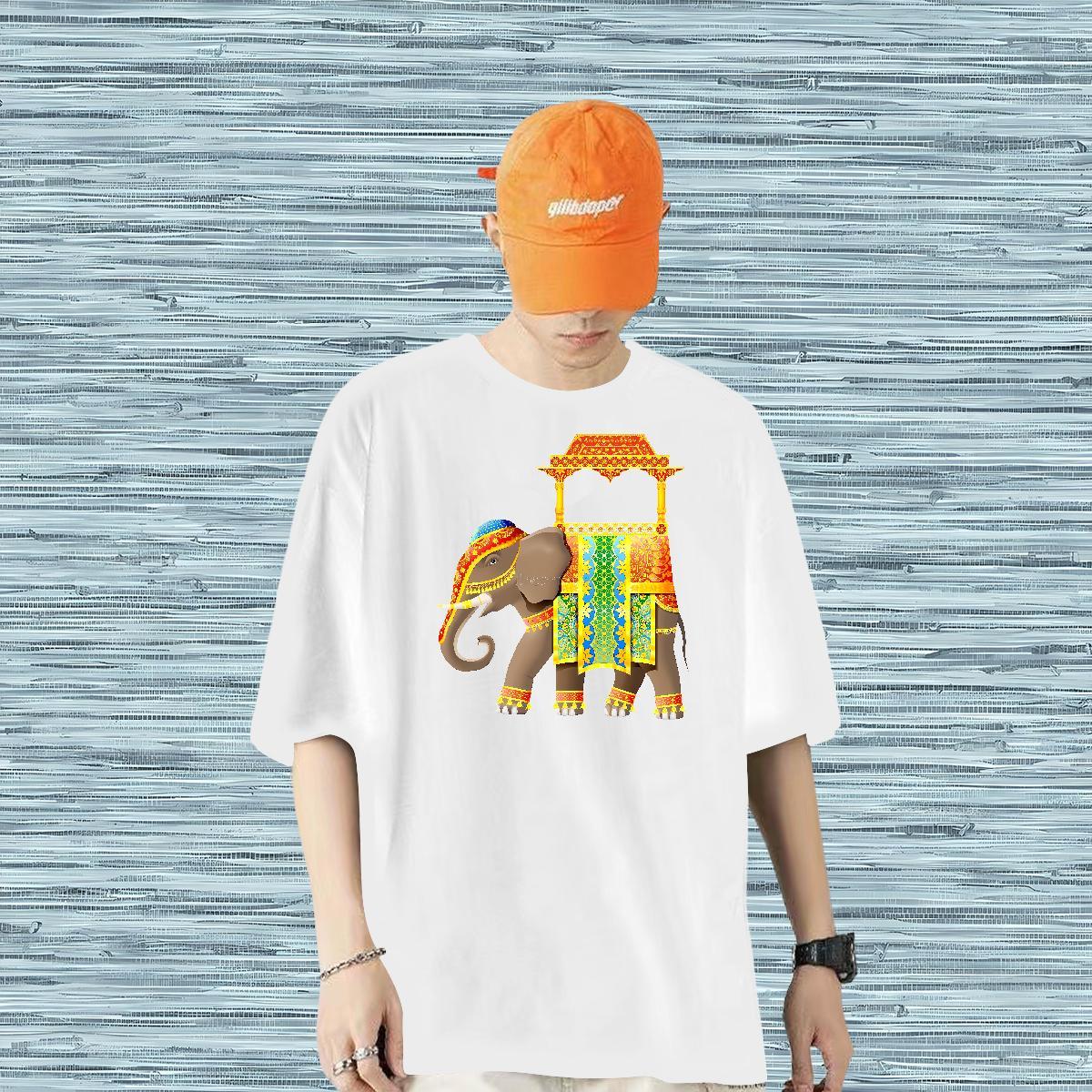 2024 New T-Shirts 230g Cotton elephant Street Wear Tees Breathable Crew Neck Comfortable Couples T Shirts Plus Size Custom
