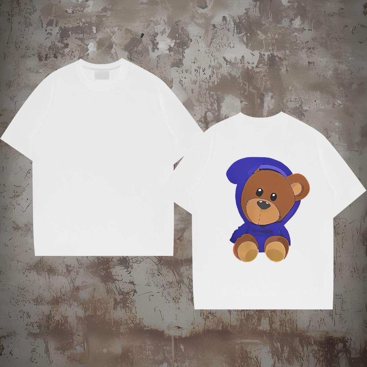 Casual New Men T Shirts 230g 100% Cotton bear Home Outdoor Tees Breathable Soft Cool Tshirts Custom Cartoon