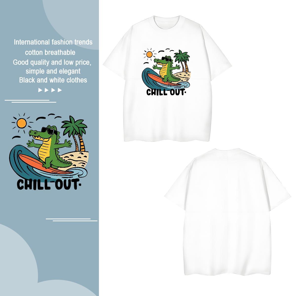 Soft Men Tshirts 230g Pure Cotton dinosaur T Shirts Men Street O-Neck Short Sleeve Anime Print Designer Fashion Tees Shirts