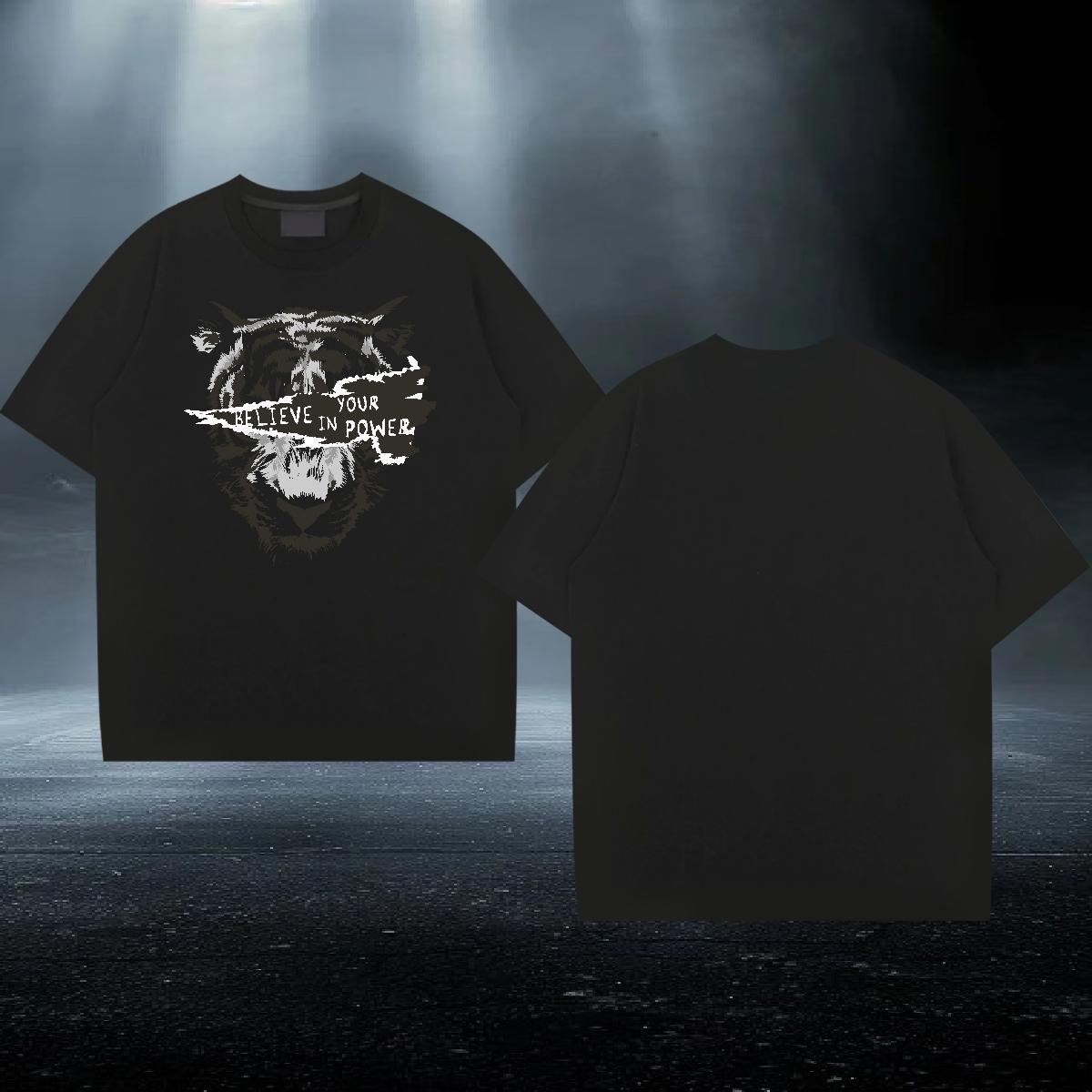 Free Shipping Men T Shirts 100% Cotton 230g tiger Anime Printing Street Clothes Round Neck Short Sleeve Cool Design Men Tees Plus Size Cartoon