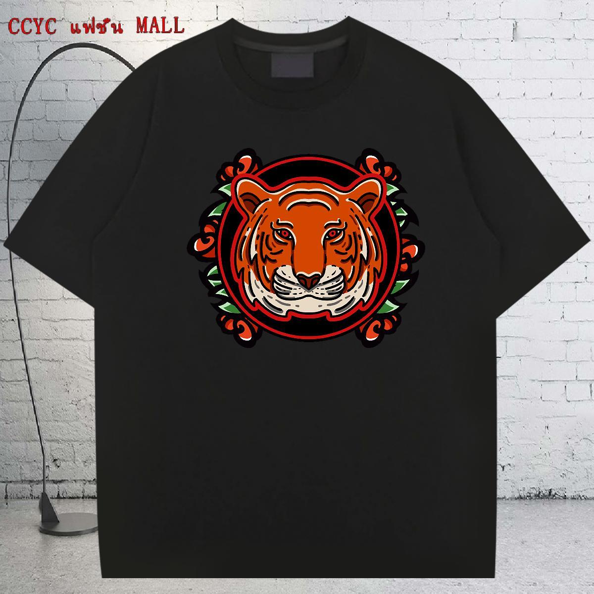 Soft Tshirt for Man Woman 230g Cotton Summer Casual tiger Floral Print Crew Neck Brand T shirt Clothes