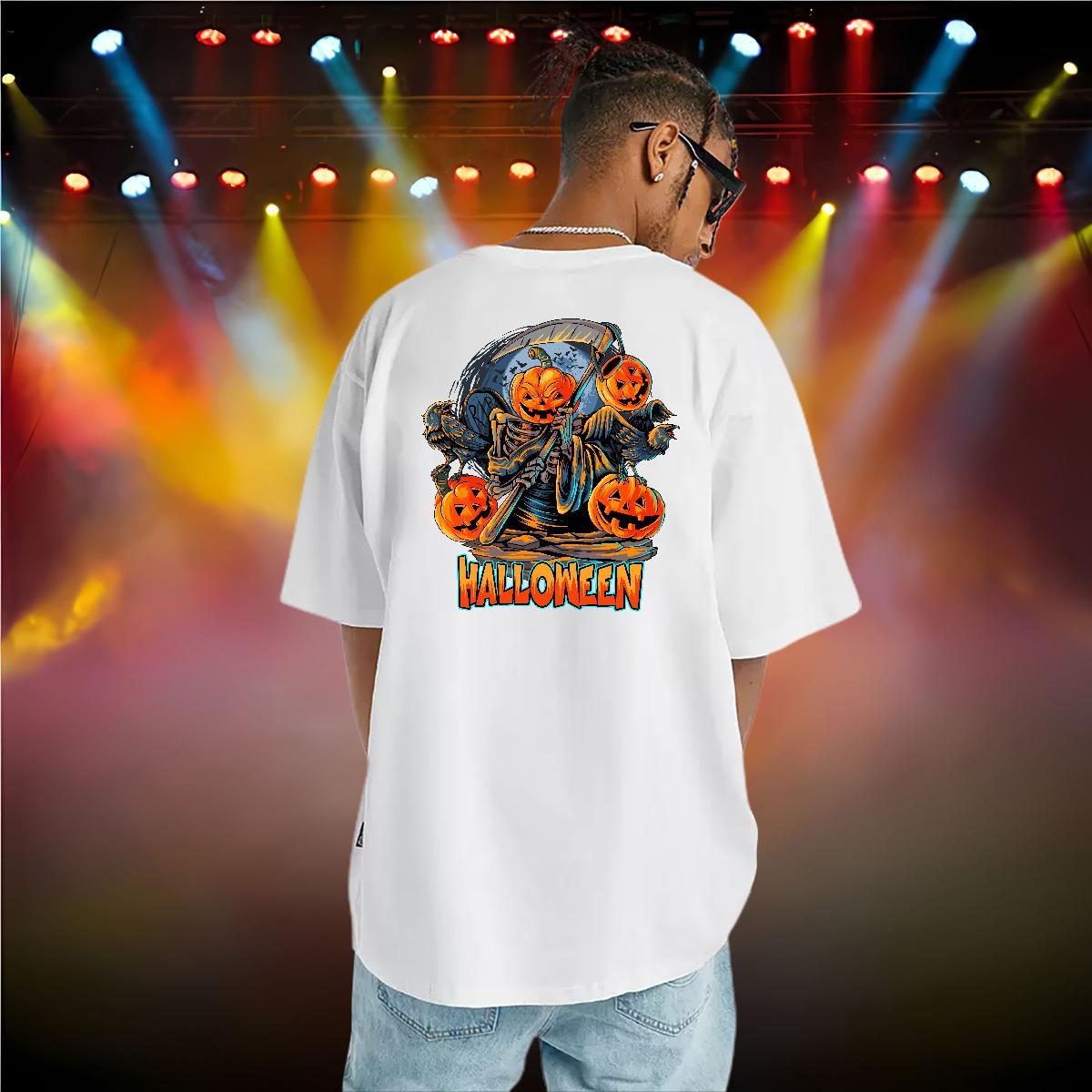 2024 T Shirts Men 100% Cotton 230g Halloween Anime Printing Street Wear Breathable Soft Cool Design Men Tshirts White Plus Size