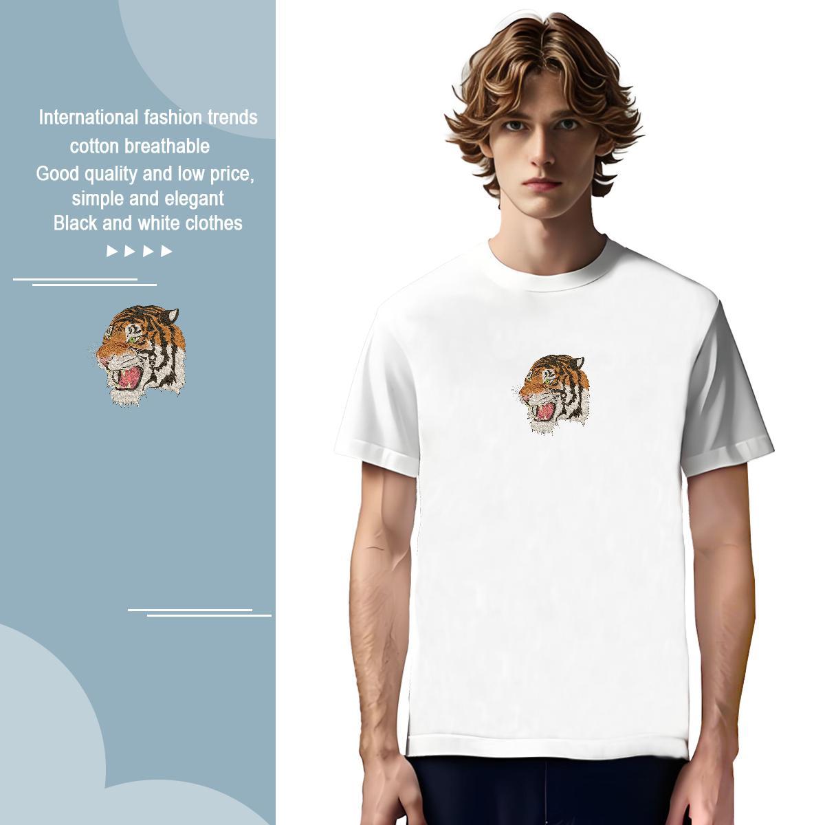 T Shirt For Man 230g Cotton tiger Anime Printing Street Breathable Short Sleeve Asian Size Mens Tshirts Classic Casual Cool Design Polos