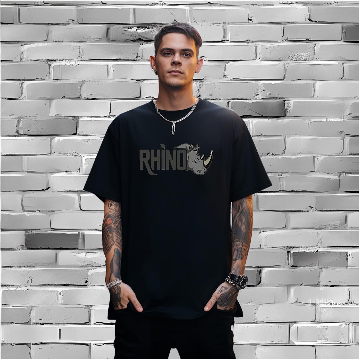 Men T Shirts 230g Cotton rhinoceros Beach O-Neck Short Sleeve Custom Cartoon Men Tshirts Fashion Design Cool Design Top Tees