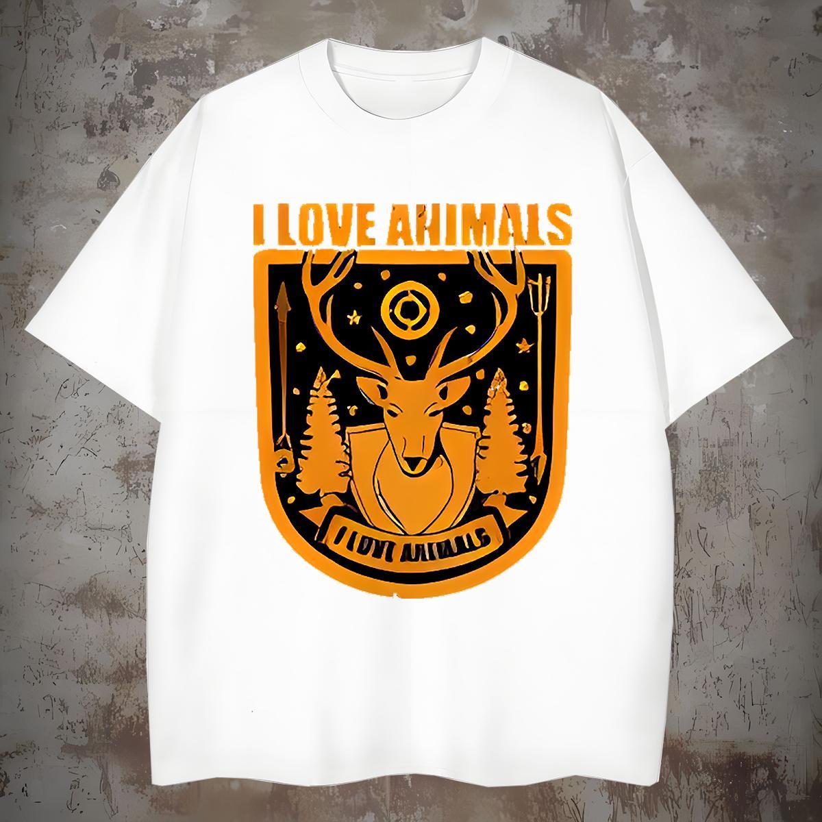 Popular Men Clothes T-Shirt 230g 100% Cotton Deer Man T Shirts Hip Hop Crew Neck Breathable Plus Size Cartoon DIY Customized Top Tees