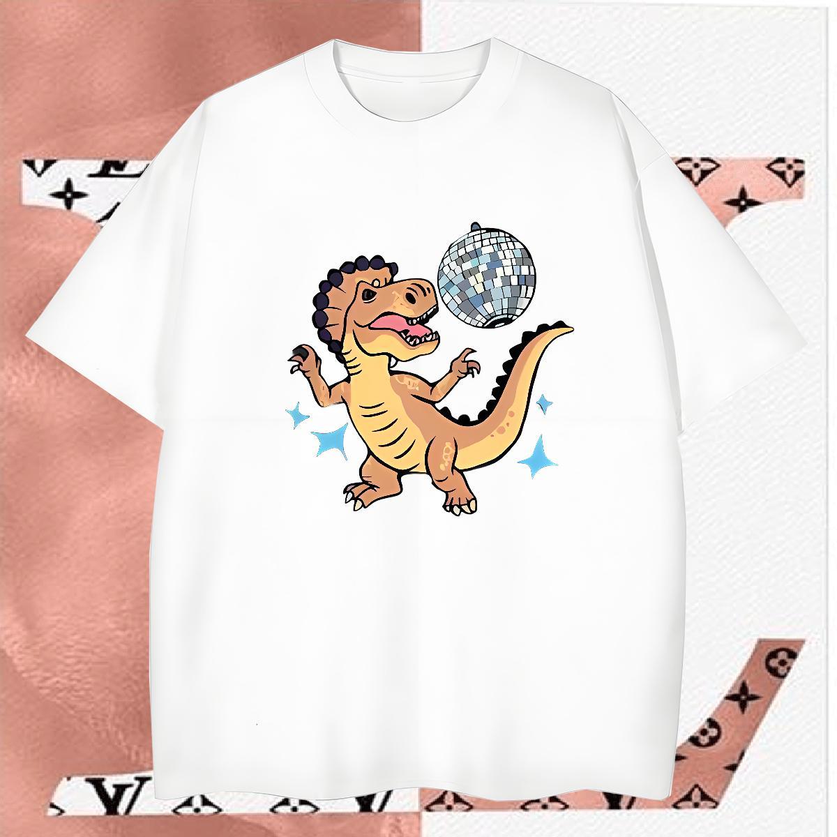 T-Shirts for Men 100% Cotton 230g dinosaur Hip Hop Street Short Sleeve O-Neck DIY Printed Men Tops Tees New Comfortable Wear