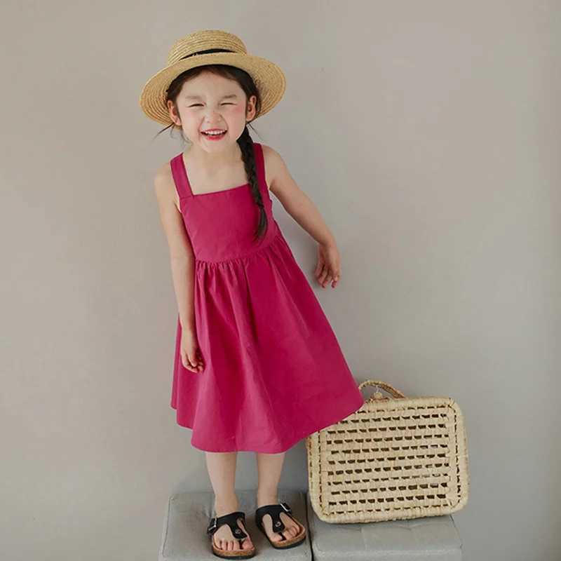 Summer Preschool Girls Dress Cotton Sweet Cold Wind Cross Backless Party Princess Dress 3-8 Years Black Pink Baby Girls DressW240720
