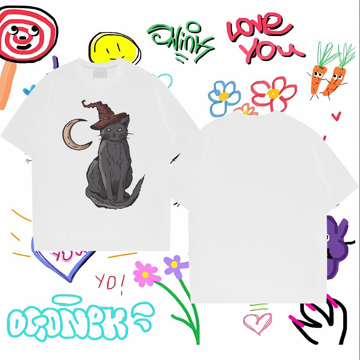 2024 New T-Shirts for Men 230g Pure Cotton cat Daily Wear Top Tees O-Neck Short Sleeve Classic Men Clothes T-Shirt DIY Printed