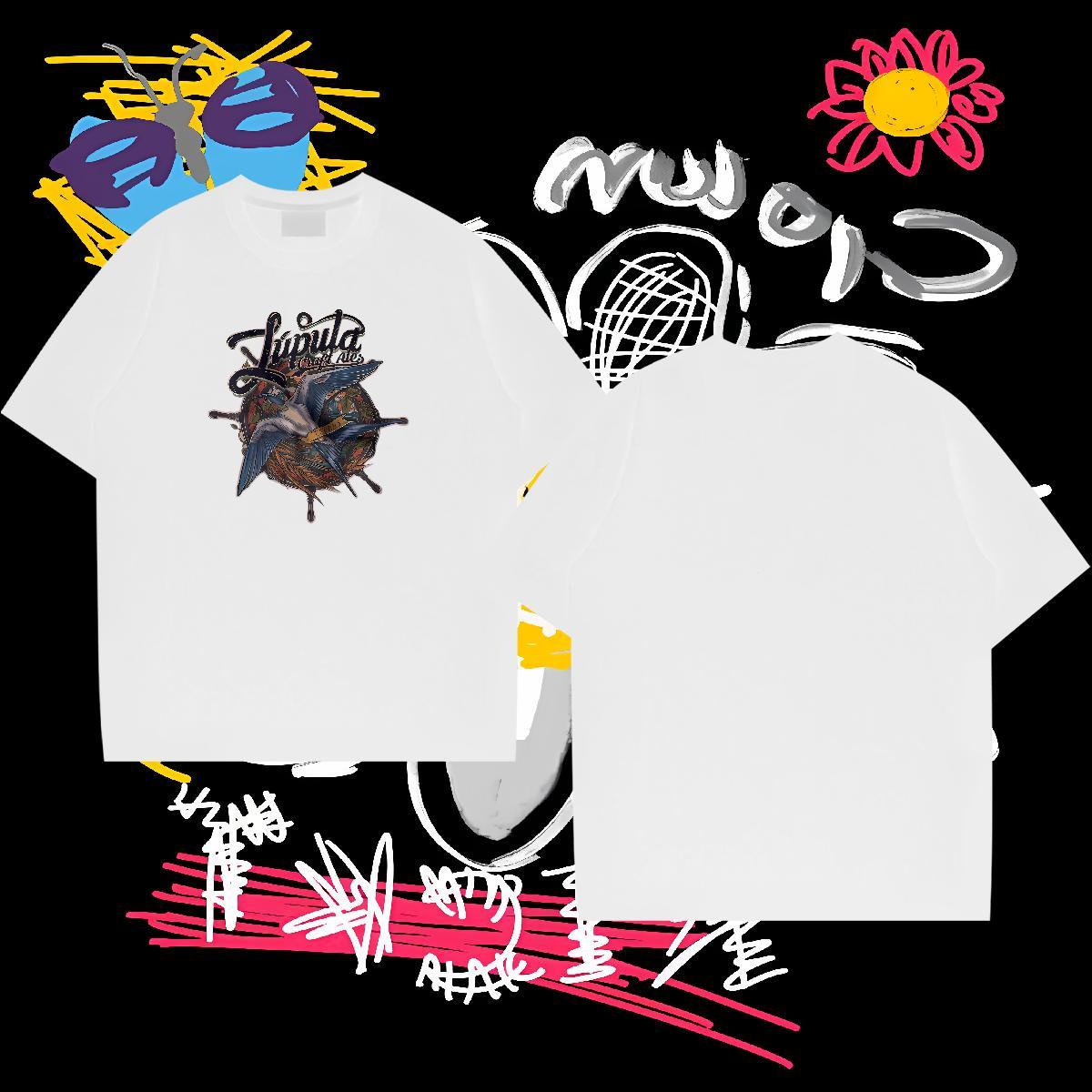 Free Shipping Men T Shirts 230g 100% Cotton bird Casual Beach Clothings Breathable Soft Unisex Men Tops Tees Anime