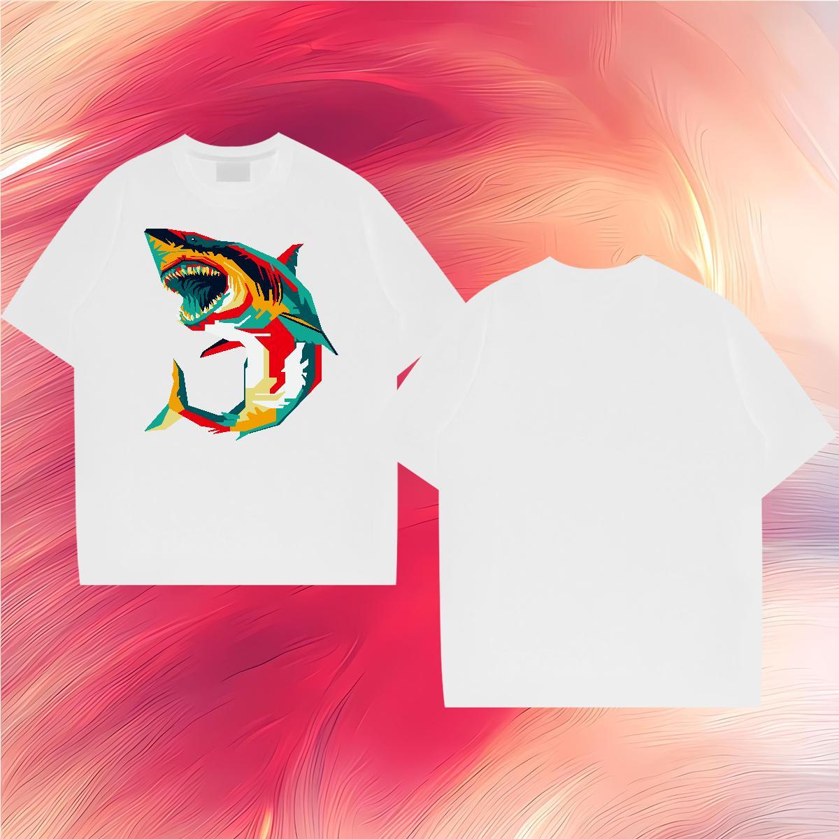 Fashion New Man T Shirts 230g 100% Cotton shark Outdoor Tee Shirt Breathable Short Sleeve Designer Men Tops Tees Skull