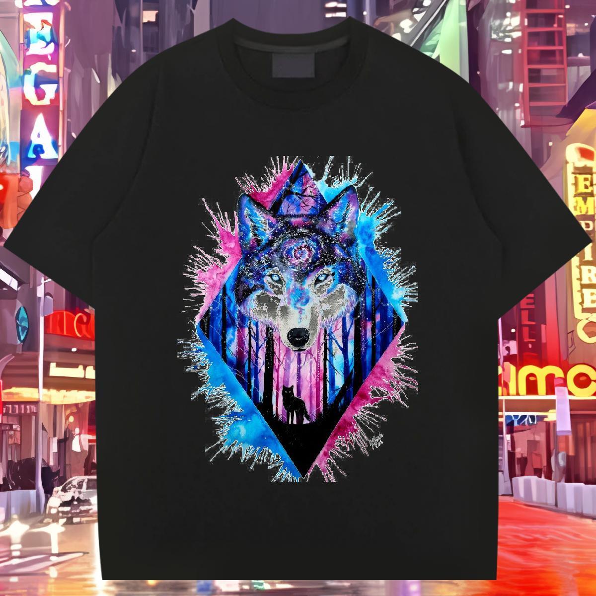 Brand T Shirt For Man 230g Cotton wolf Casual Tees Breathable High Quality Men Tees Custom Cartoon