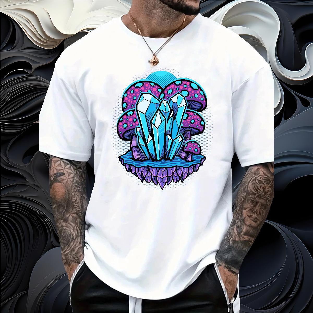 2024 DIY T-Shirts for Men 230g 100% Cotton mushroom Street Tops Tees Short Sleeve O-Neck Designer Tshirts Cartoon Printing L-4XL