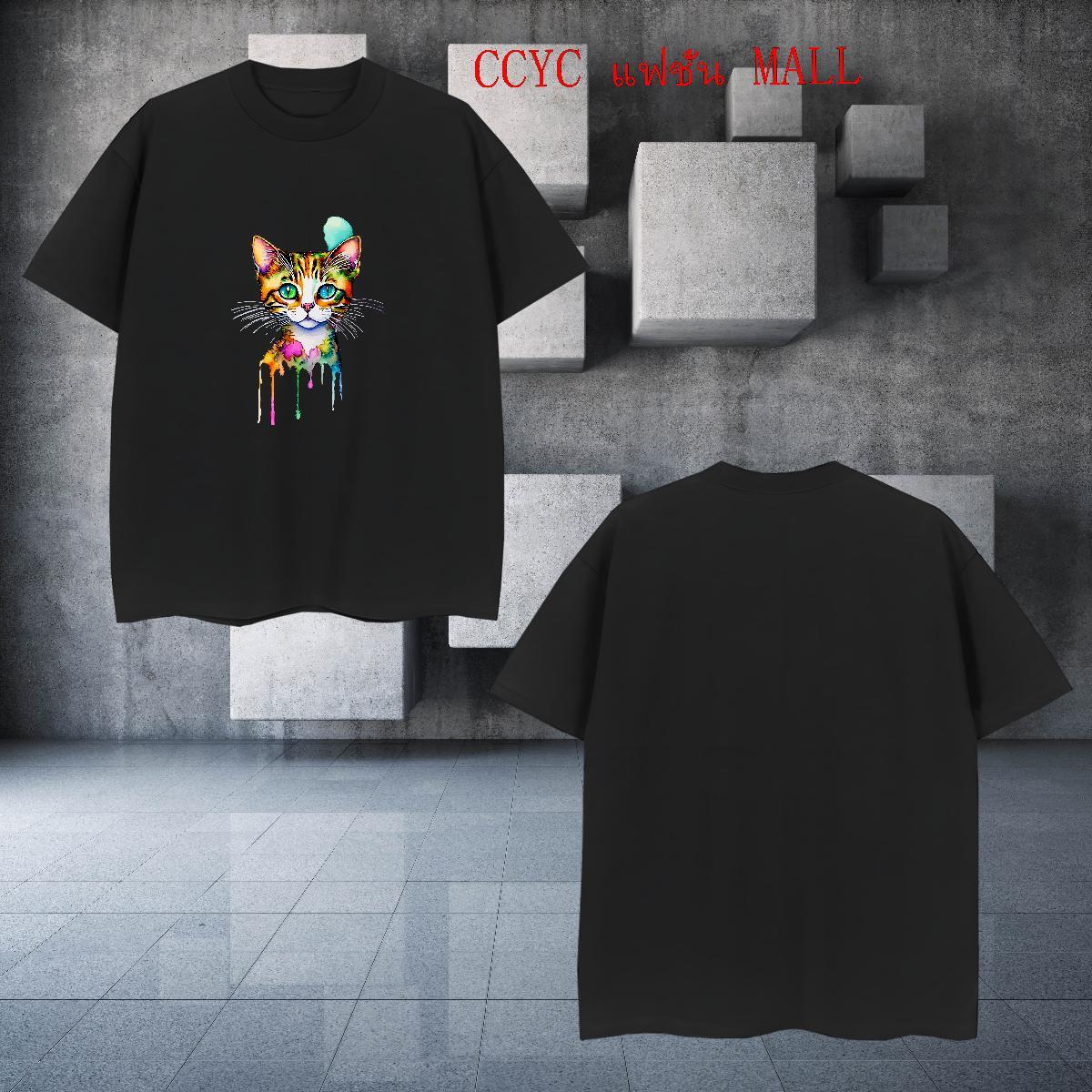 Loose Mens Tshirts 100% Cotton 230g cat Mens T Shirts Sports Casual Breathable Short Sleeve Cartoon Print 2024 Designer Tees Shirts