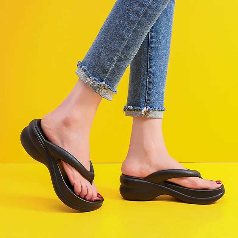 New Arrival Summer new womens flip fashion platform wedge high heels slider womens casual slider comfortable EVA beach flip T250108