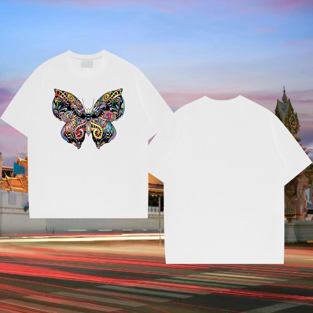 Fashion Designer Mens T Shirts 230g 100% Cotton Butterfly Daily Outfit Tee Shirt Short Sleeve O-Neck Free Shipping Men Tees Cartoon Printing L-4XL
