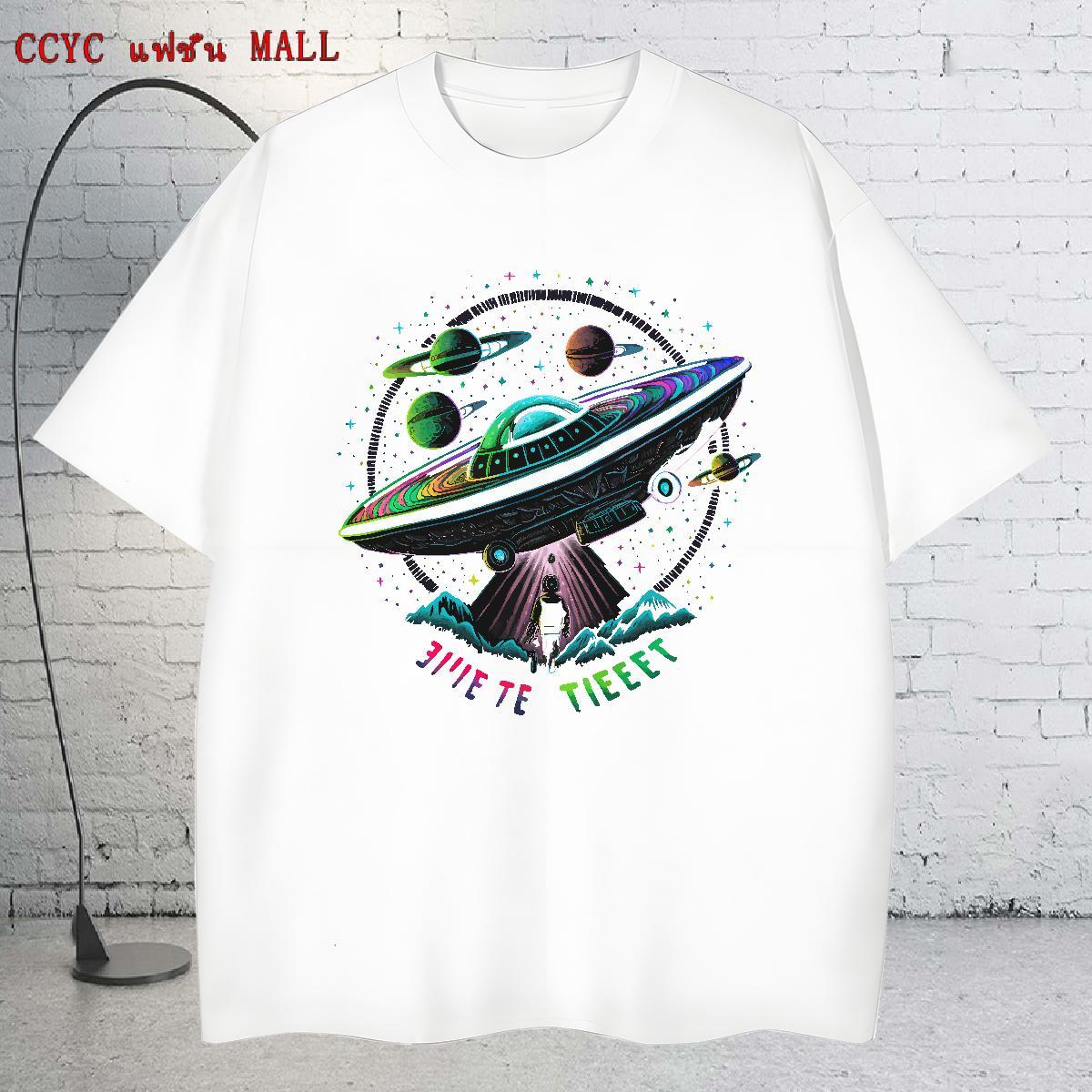 Loose Tshirts 100% Cotton 230g Spring Summer UFO Custom Print Oversized Short Sleeve Soft Wholesale T Shirt For Man Clothes