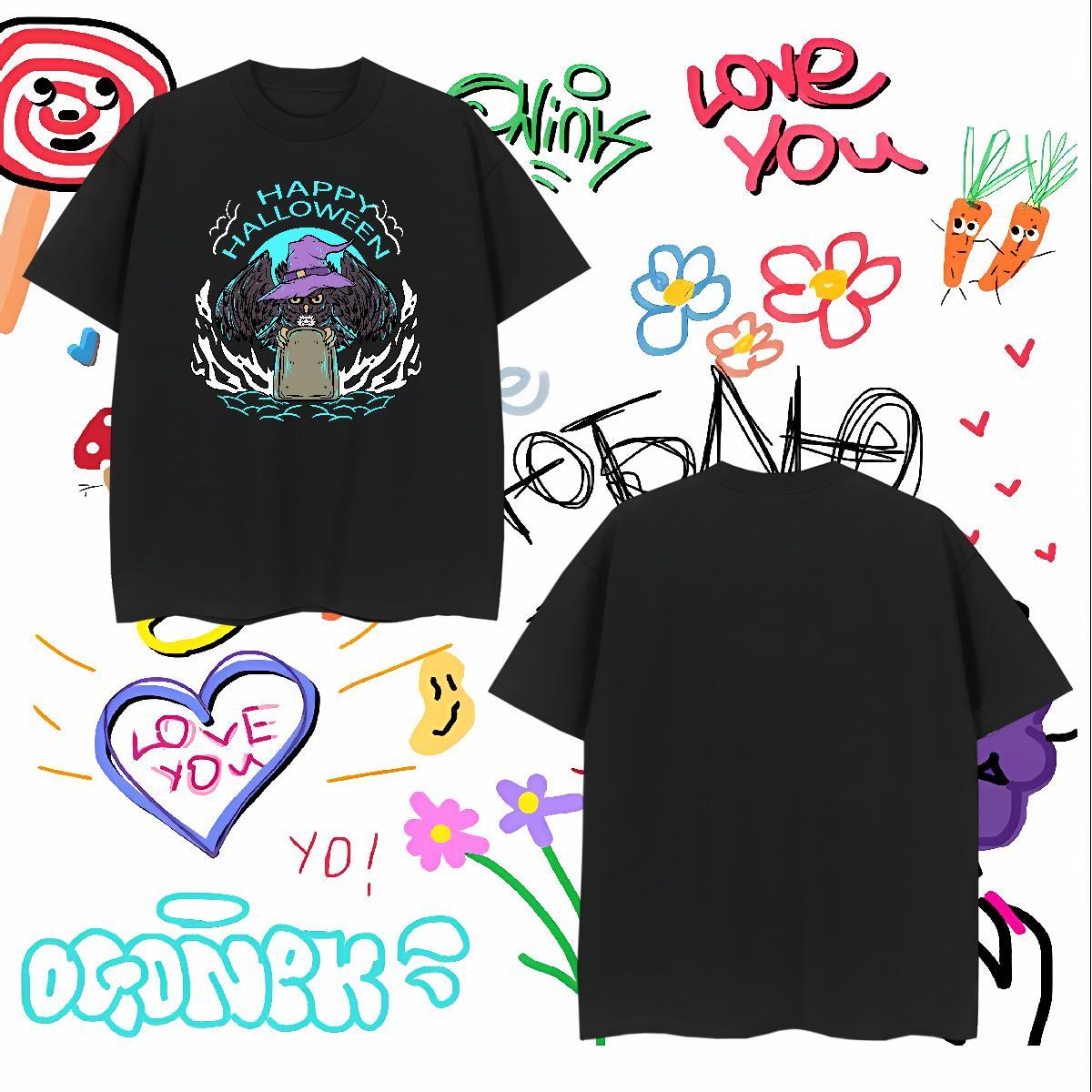 Loose Fit Men Clothes T-Shirt 230g Cotton eagle T-Shirts Street wear Hip Hop Breathable Crew Neck Oversized 4XL DIY Customized Tees