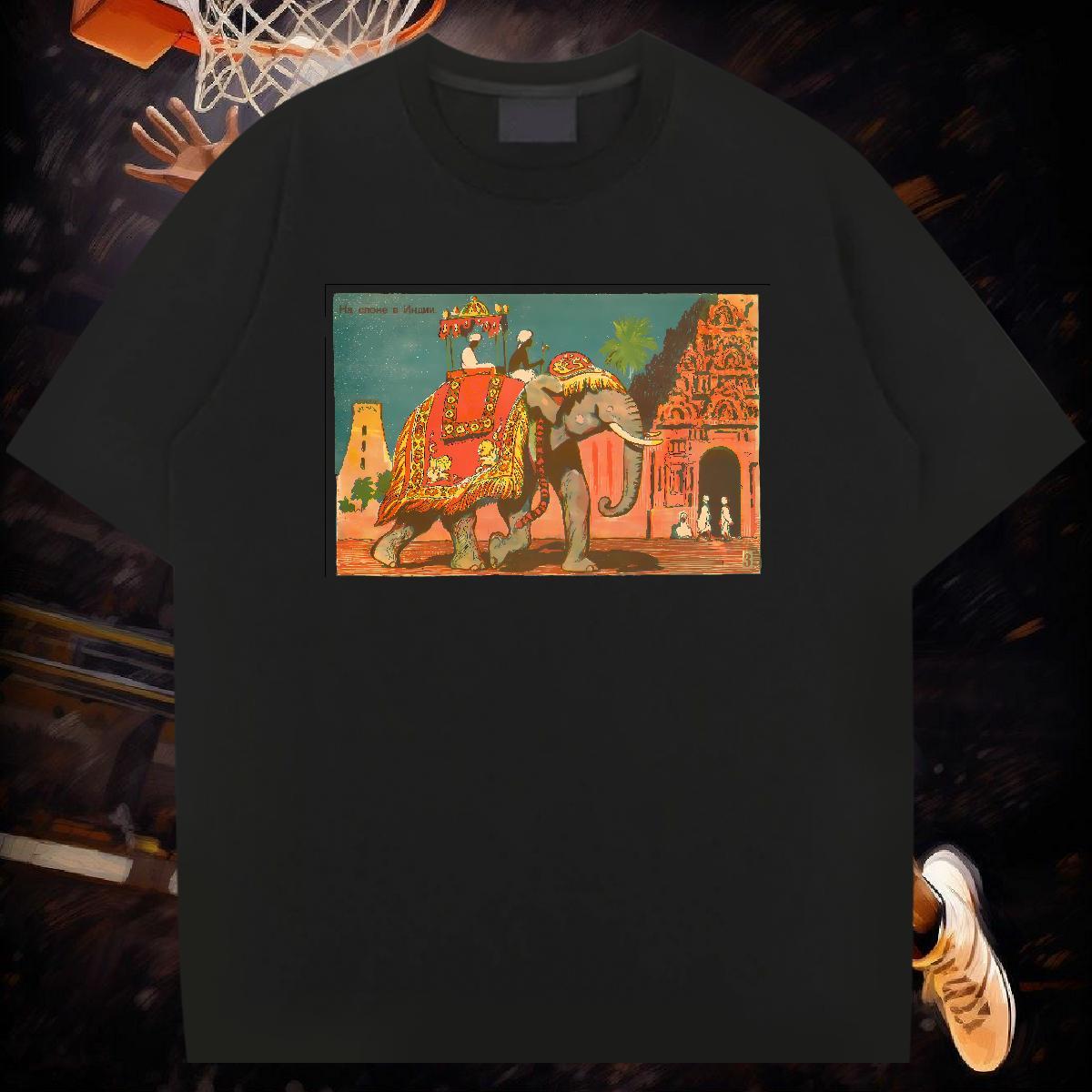 Classic T Shirt For Man 100% Cotton 230g Elephant Daily Outfit Tops Shirt Short Sleeve O-Neck Loose Fit Men Tees Oversized 3XL 4XL