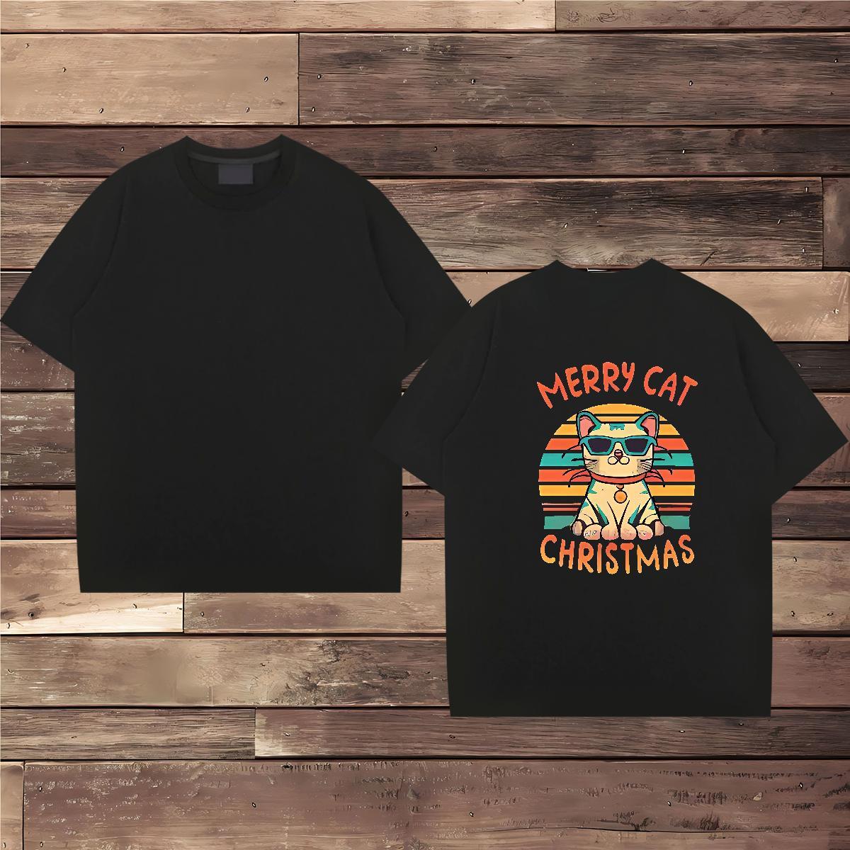 Fashion Design T Shirt For Man 230g 100% Cotton cat Beach Clothings Crew Neck Breathable Unisex Men Tees Custom Print Oversized