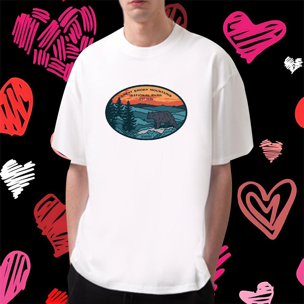 Classic Casual Mens T Shirts 230g Cotton bear Beach Tshirts Breathable Crew Neck Loose Fit Tshirt for Man Woman Anime Print