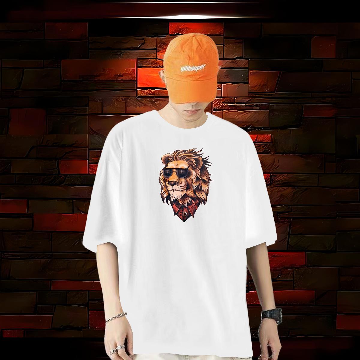 Classic T shirt 230g 100% Cotton lion Street Tees O-Neck Short Sleeve High Quality Men Clothes T-Shirt DIY Printed