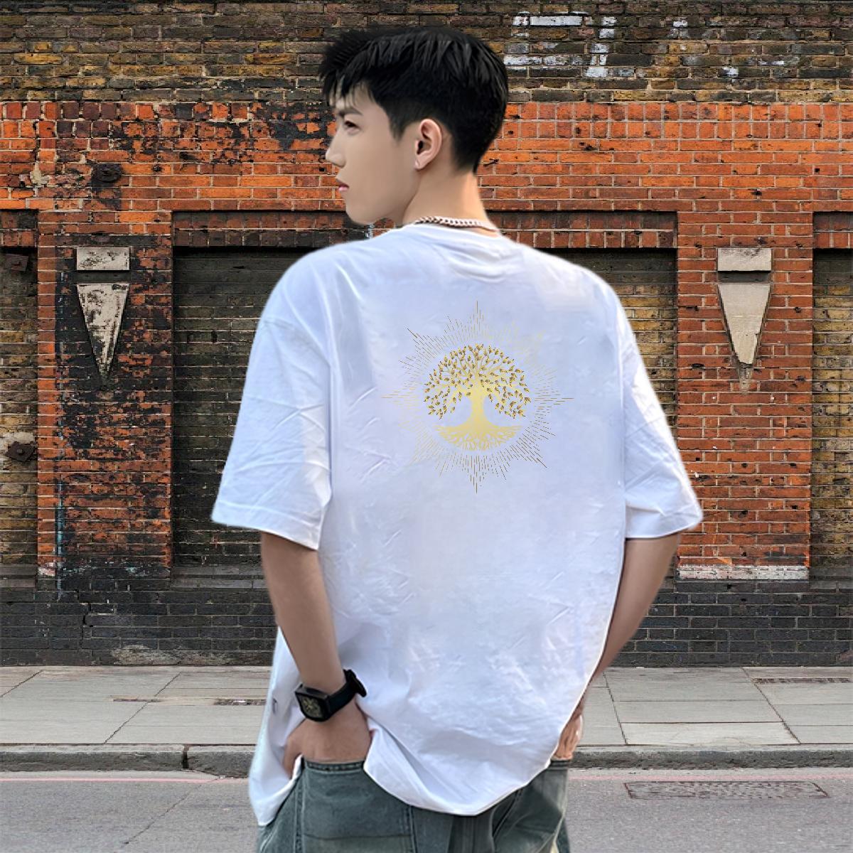2024 Designer Mens T Shirts 230g Cotton tree Sport Top Tees Breathable Short Sleeve Soft Men Clothes T-Shirt White Plus Size