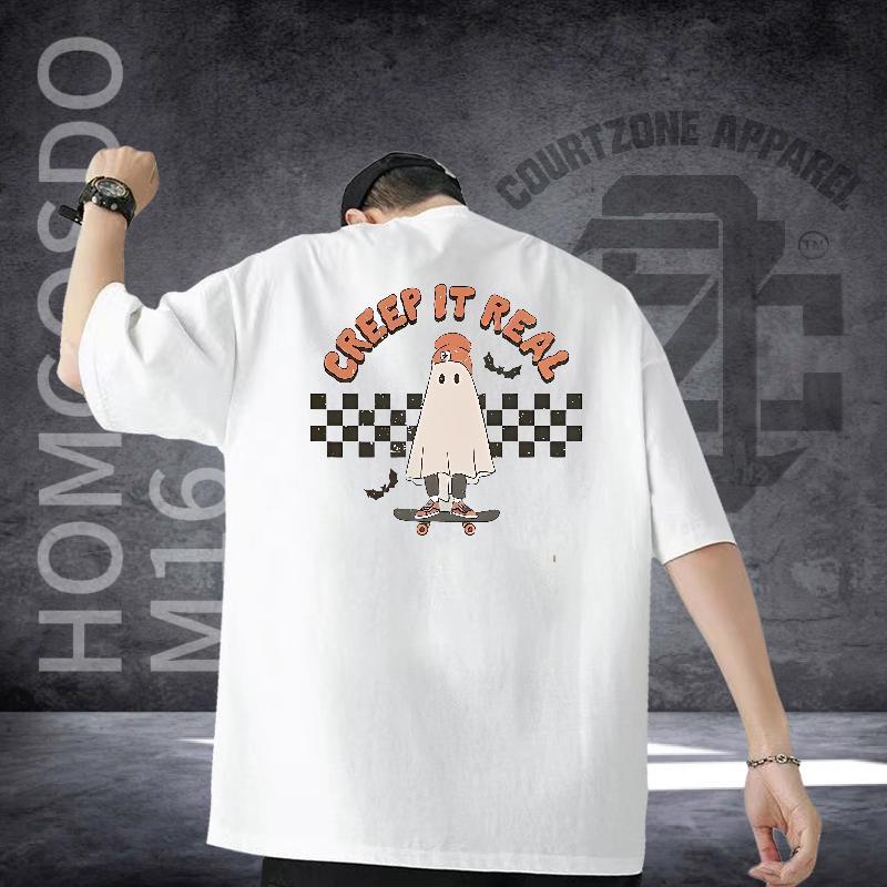 2024 New Man T Shirts 230g 100% Cotton halloween Outdoor Clothings Breathable Crew Neck Comfortable Men Tops Tees Cartoon Printing L-4XL