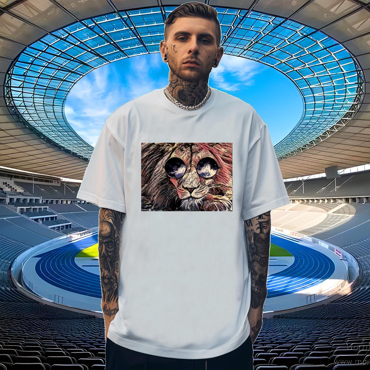 Loose Fit Men Tshirts 230g Cotton lion Men T Shirts Hip Hop Short Sleeve O-Neck Anime Free Shipping Tee Shirt